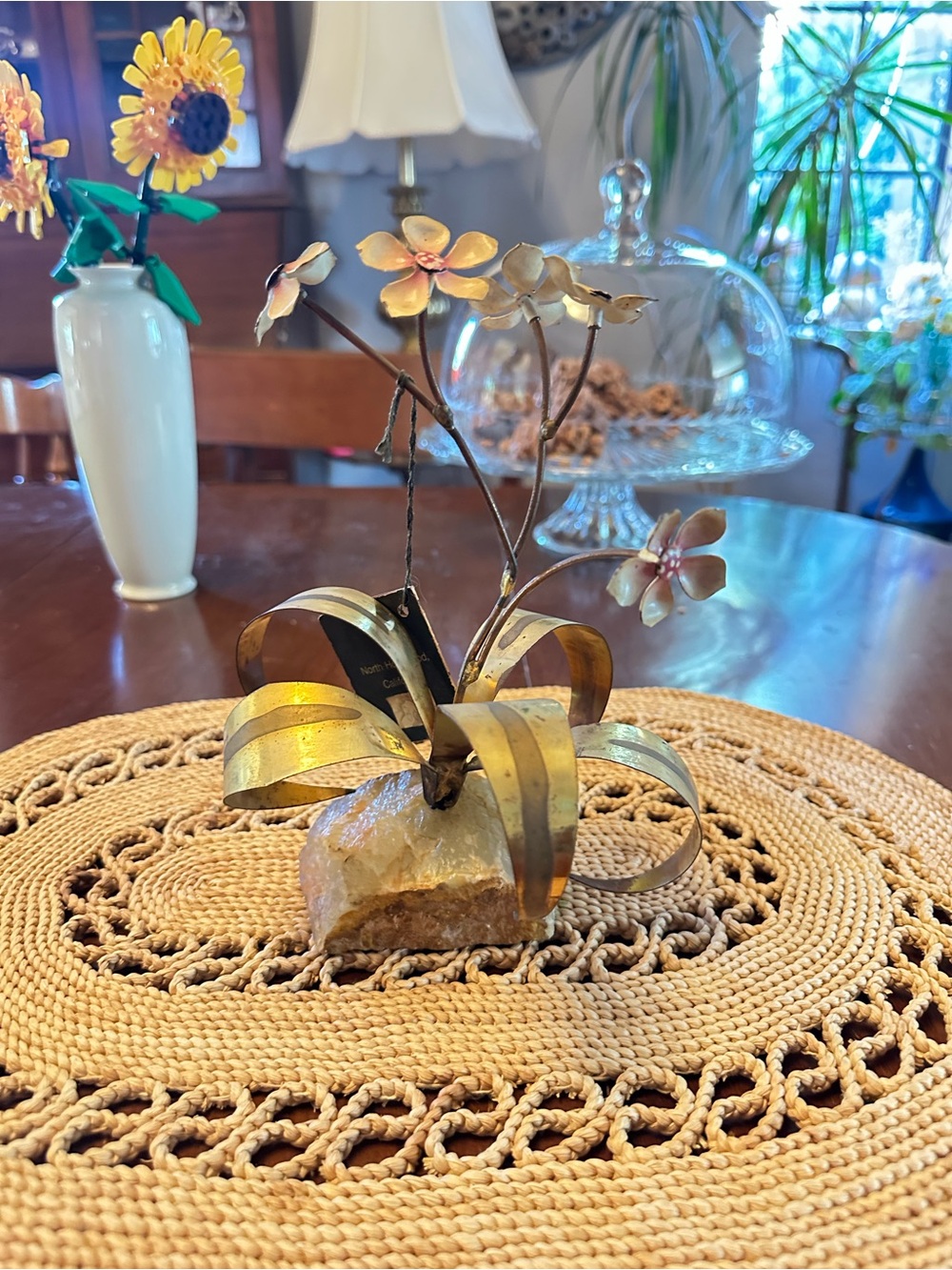 Vintage Mario Jason Brass Floral Sculpture Onyx Base w Tags